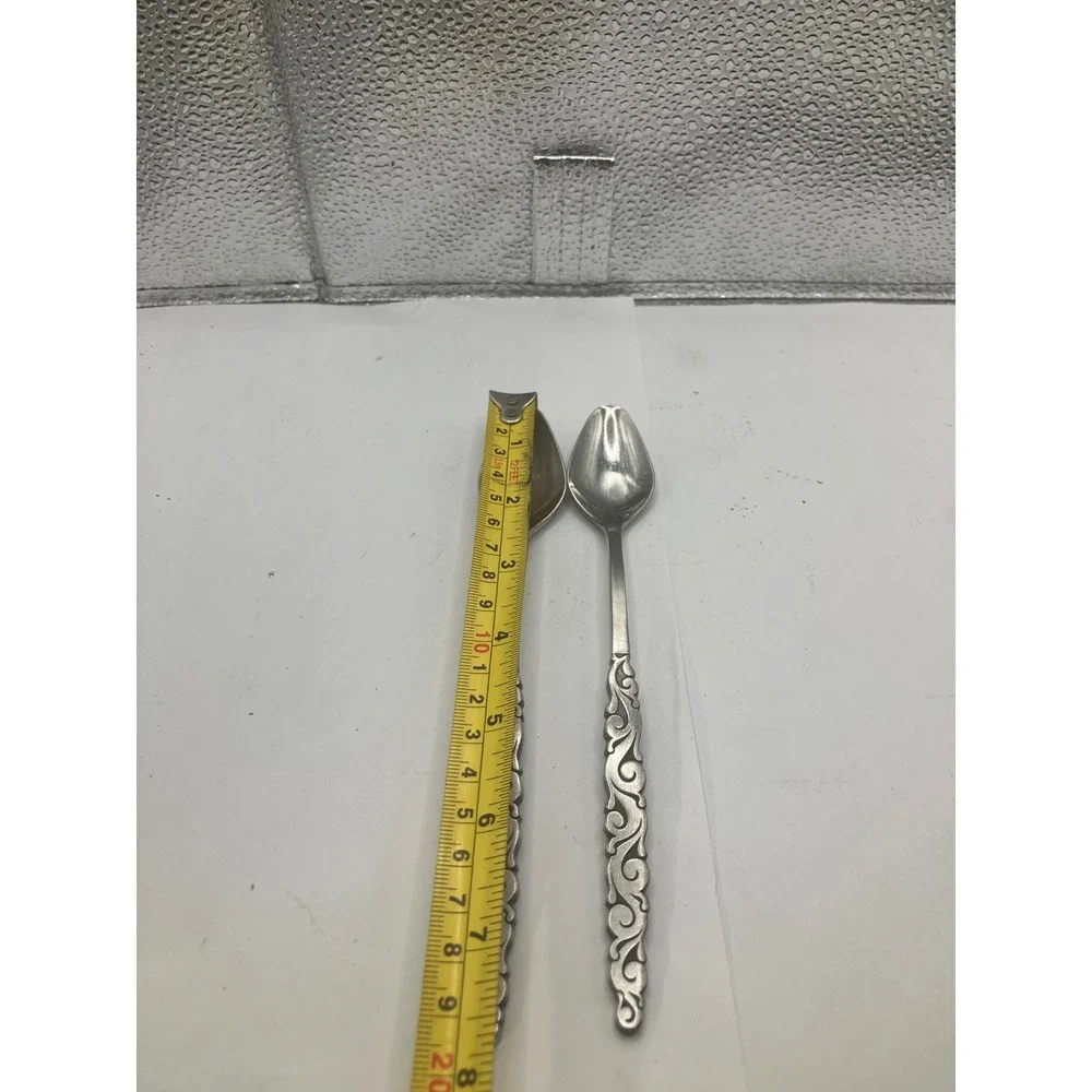 Lyon Stainless Ornate Scroll Pattern Serving Spoons Set of 2 Vintage